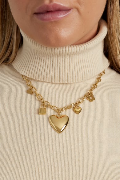 Halskette mit Charm „Locked Love“ – Goldfarbe - Goldfarbefarbe h5 Bild2